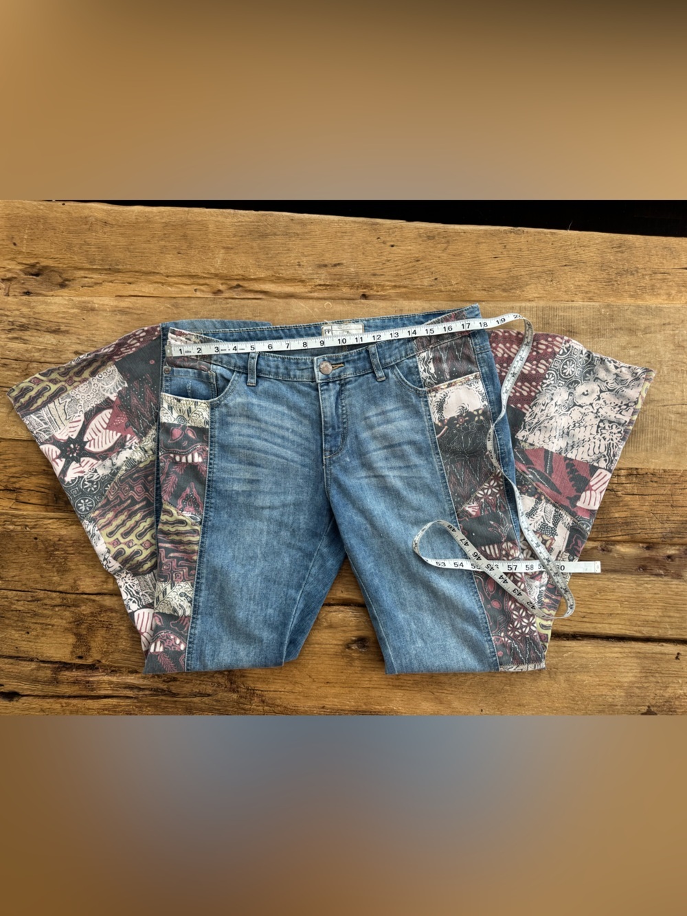 RARE Free People Bali Patchwork Flared Bell Botton Low Rise  Jeans ~ Size 31 🔥 - Picture 8 of 11